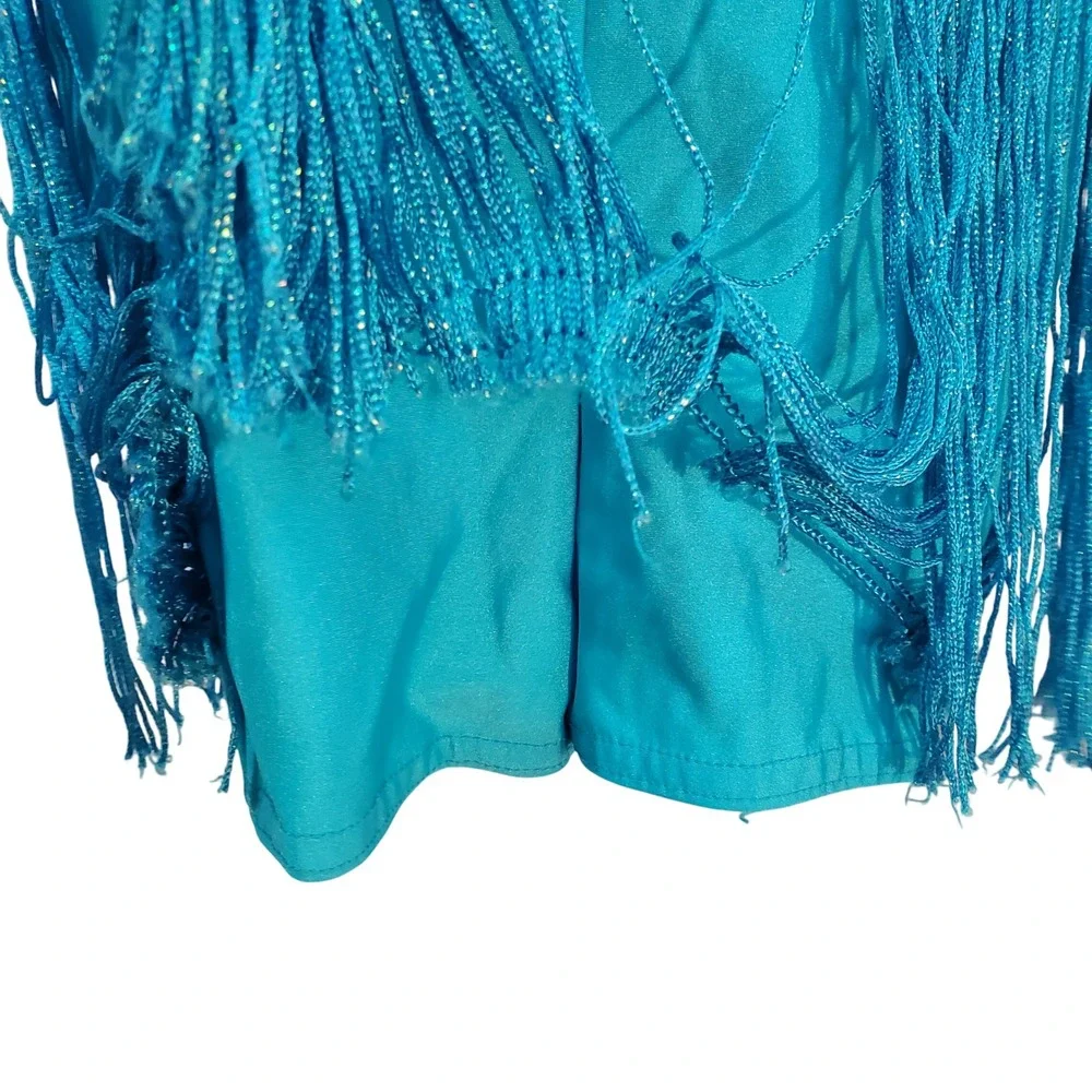 A Wish Come True‎ Sequin Fringe Dance Costume Iridescent Silver Blue Kids Sz XSC